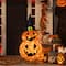 Northlight; 34" Jack-O'-Lanterns in Witch's Hat Outdoor Halloween Decoration; Category:Outdoor Halloween Decorations; Image:2